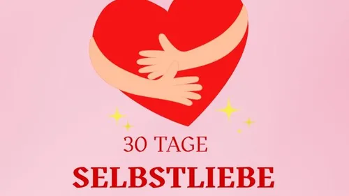 Herz mit Armen umarmt sich, rosafarbener Hintergrund.