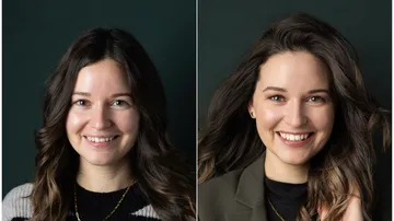 Two women smiling in a portrait setting.
