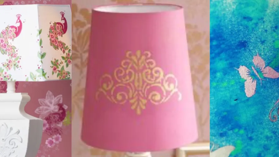Three decorative lampshades with floral designs.