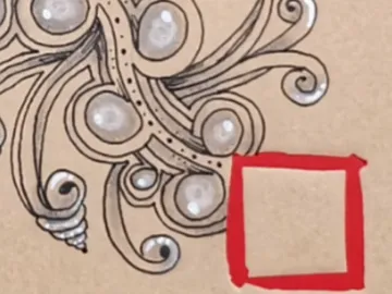 Artistic drawing with organic shapes and an empty square.